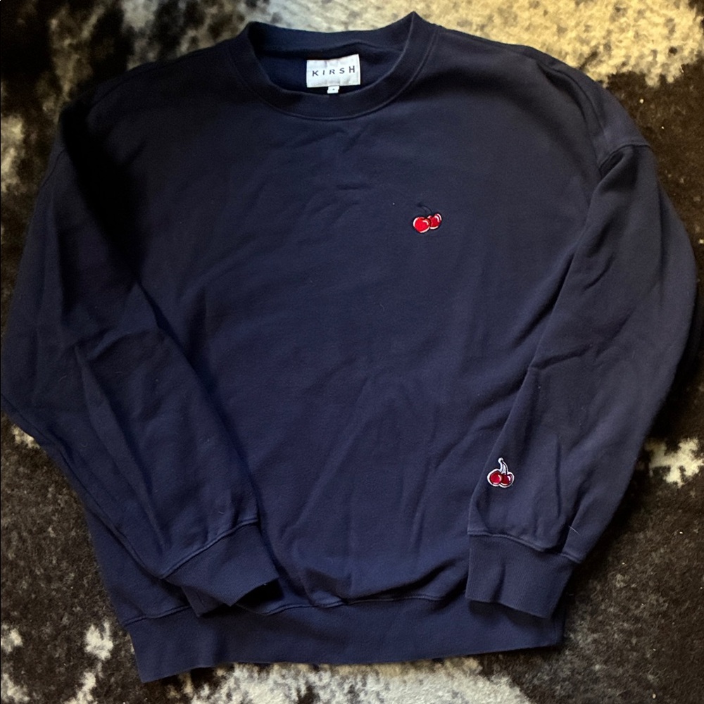 Men's Navy Crewneck Sweater with Cherry Detail